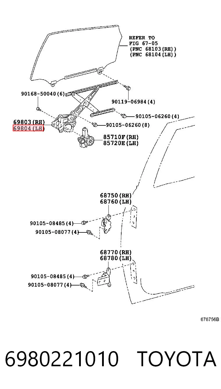 6980221010 Toyota Mechanizm podnoszenia szyby drzwi przednich lewych