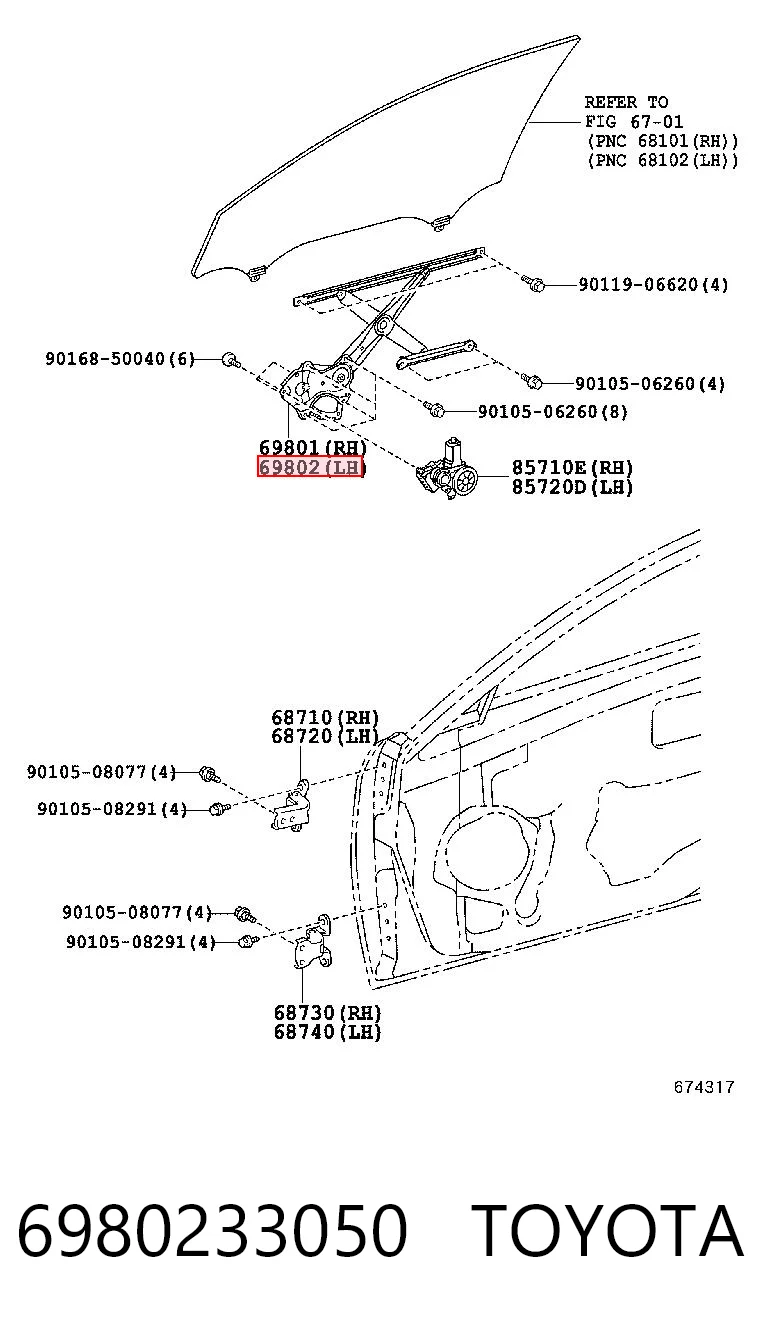 Mechanizm podnoszenia szyby drzwi przednich lewych do Toyota Camry VI V40
