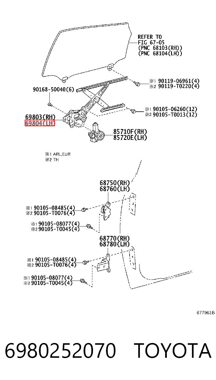Mechanizm podnoszenia szyby drzwi przednich lewych do Toyota Prius  ZVW30