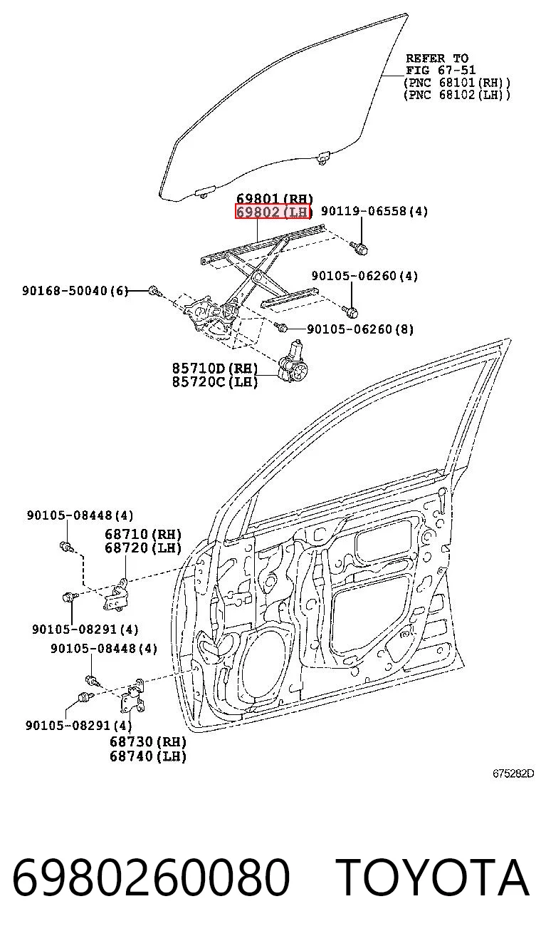 6980260080 Toyota Mechanizm podnoszenia szyby drzwi przednich lewych
