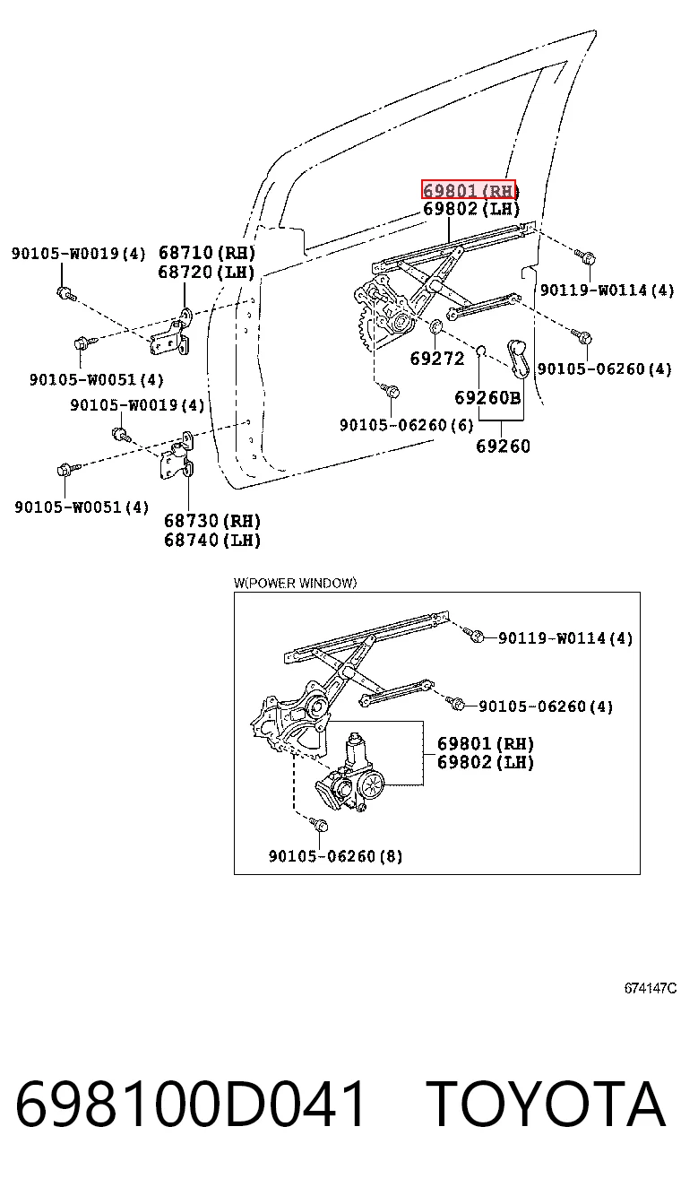 Mechanizm podnoszenia szyby drzwi przednich prawych Toyota Yaris 