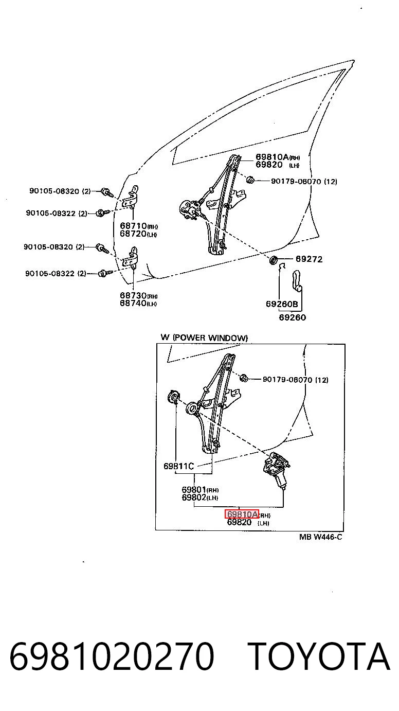 Mechanizm podnoszenia szyby drzwi przednich prawych do Toyota Carina T19
