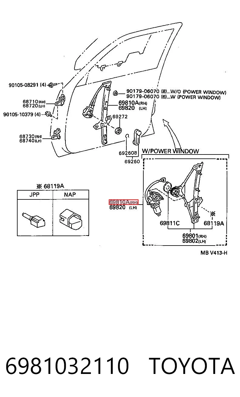 Mechanizm podnoszenia szyby drzwi przednich prawych do Toyota Camry III V10