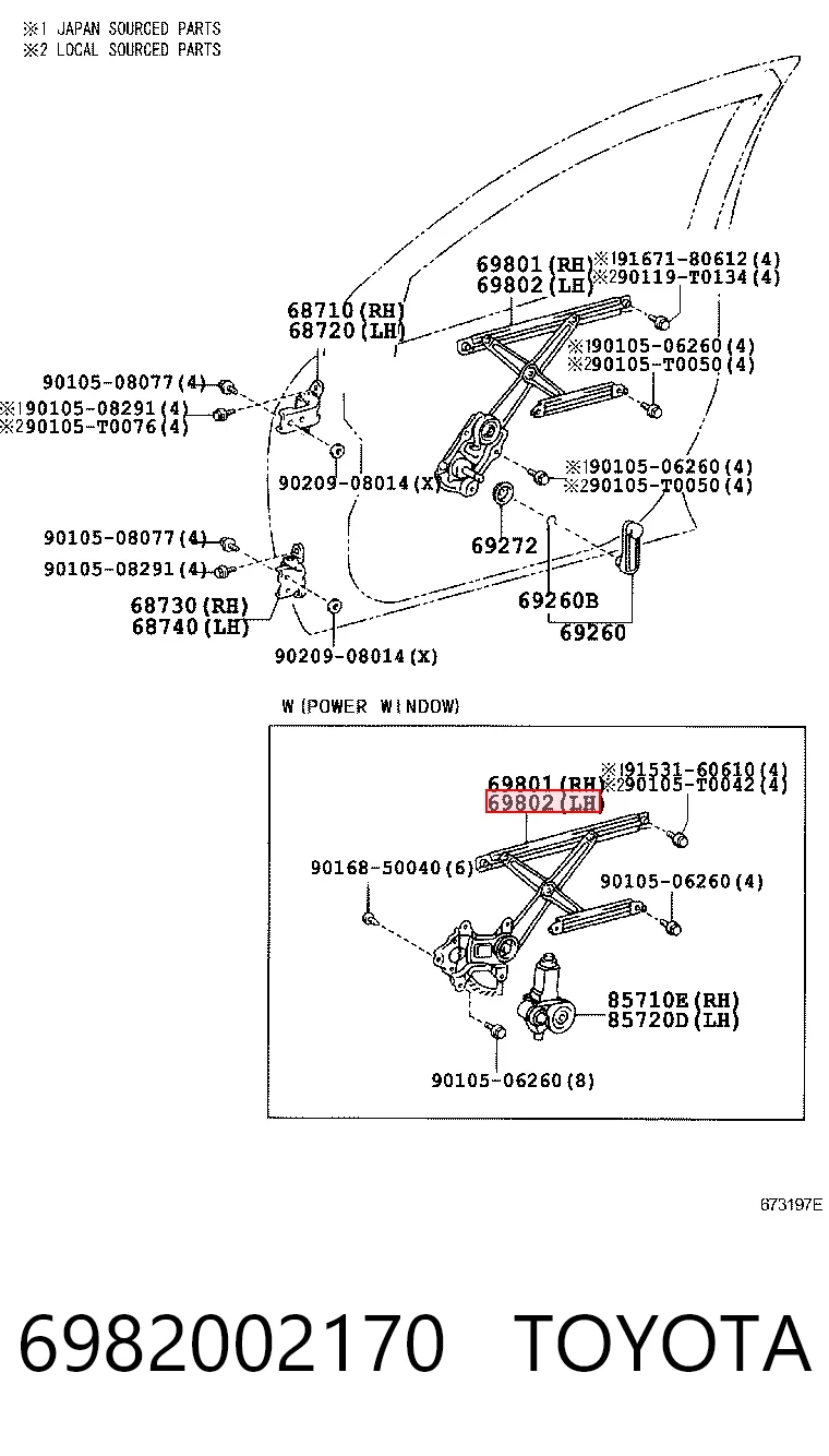 6982002170 Toyota Mechanizm podnoszenia szyby drzwi przednich lewych