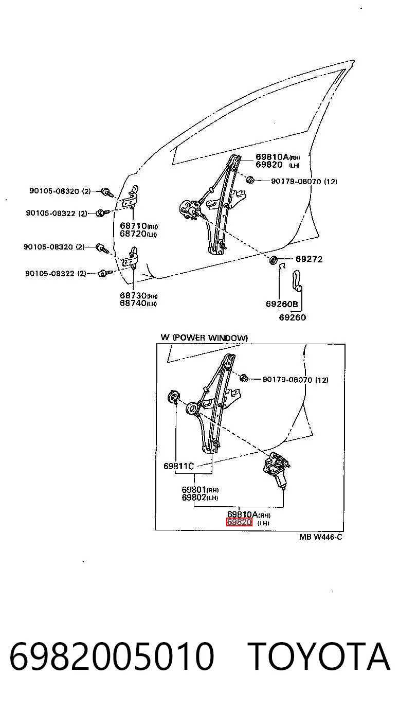 Mechanizm podnoszenia szyby drzwi przednich lewych Toyota Carina E