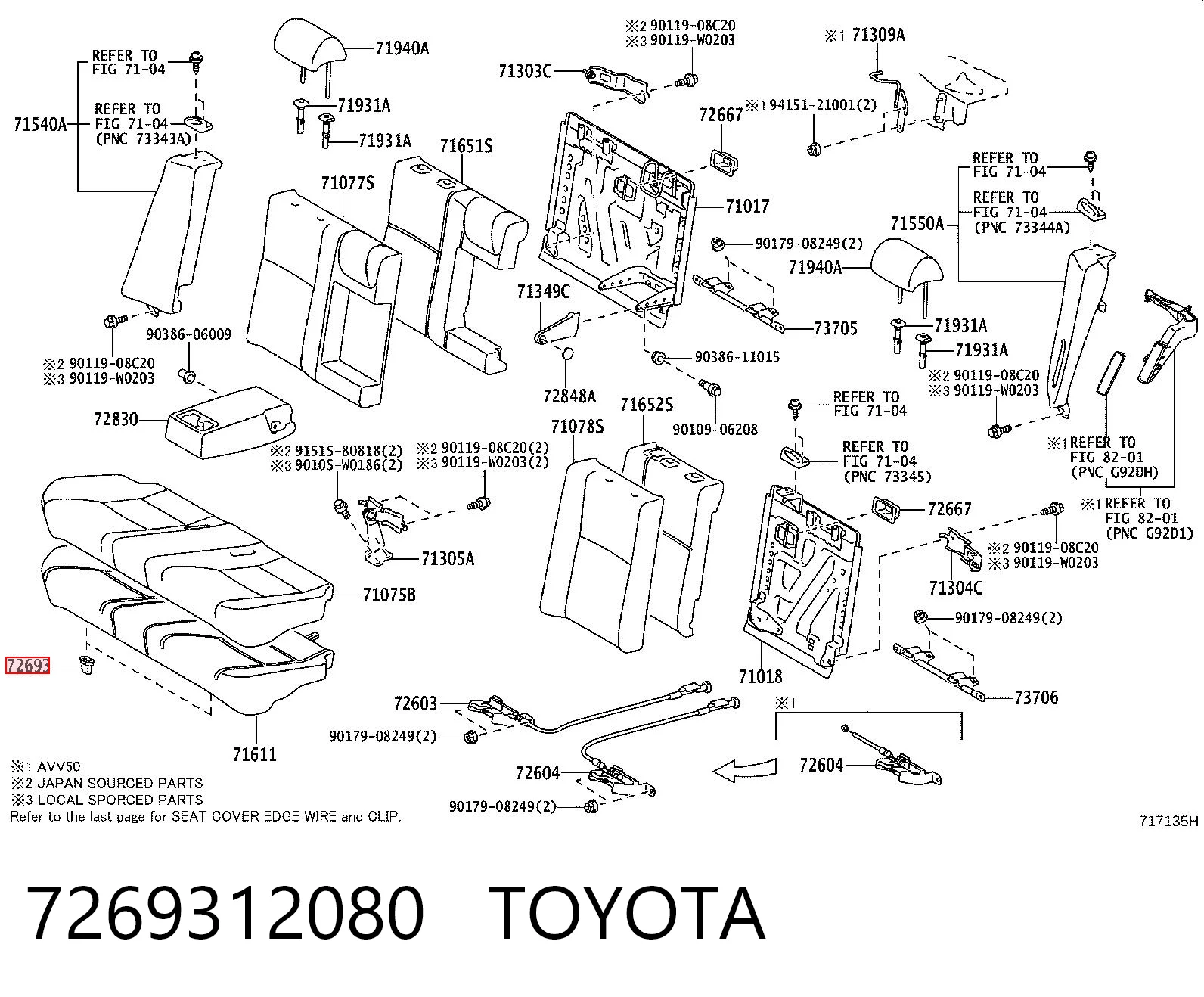 7269312080 Toyota Mocowanie fotelu tylnego