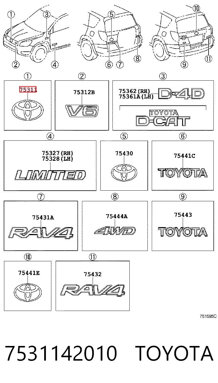 7531142010 Toyota Emblemat na atrapę chłodnicy