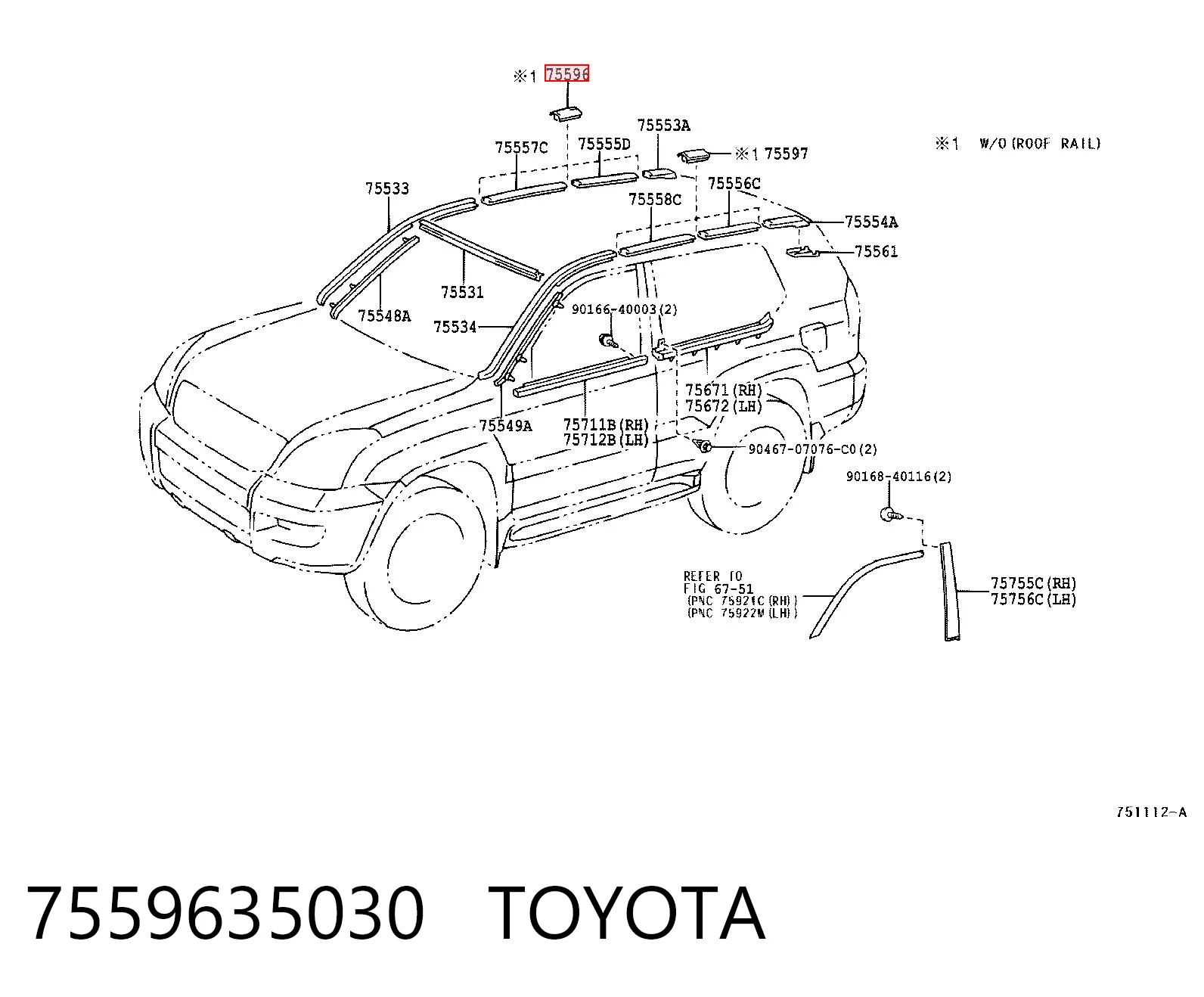 7559635030 Toyota Zaślepka szyny (relingu) bagażnika dachowego przednia