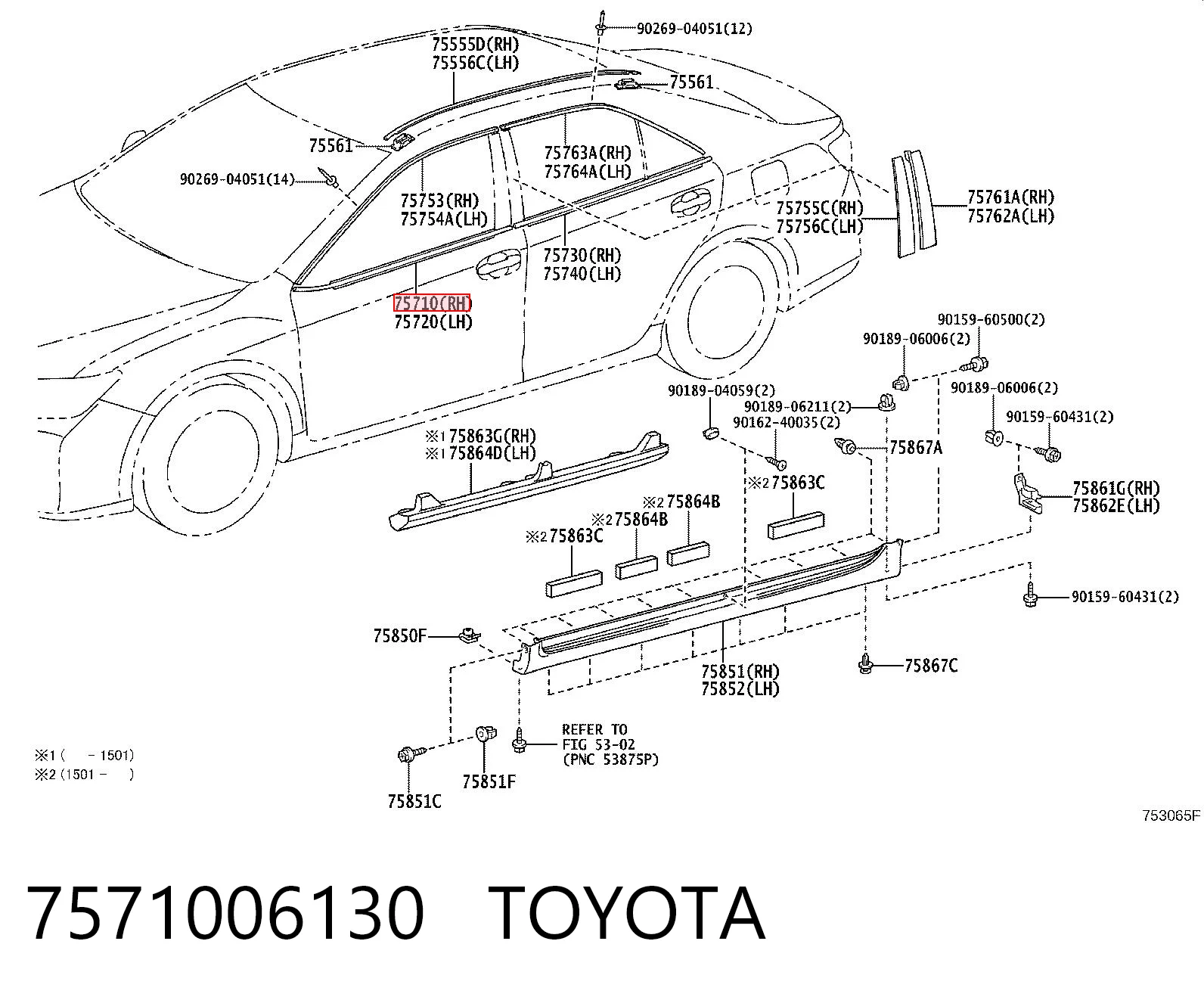 7571006130 Toyota Listwa ochronna szyby drzwi przednich prawych