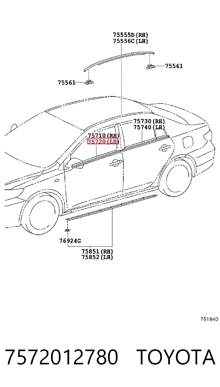7572012780 Toyota Listwa ochronna drzwi przednich lewych