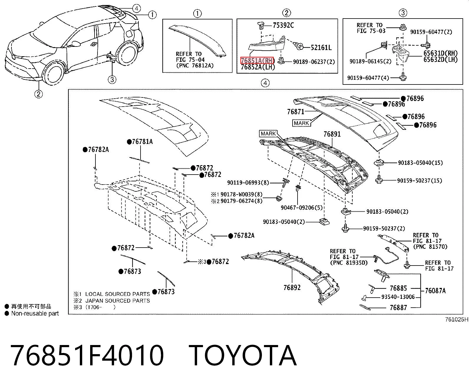 76851F4010 Toyota Nakładka na zderzak przedni prawa