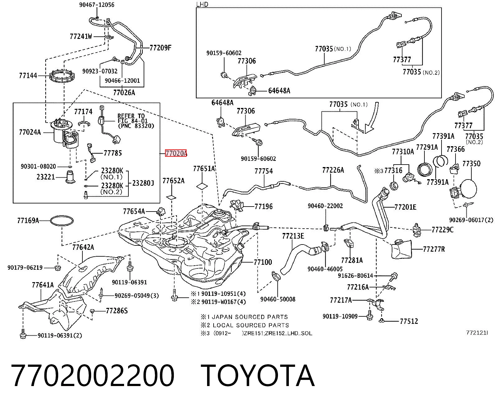 7702002200 Toyota Moduł pompy paliwowej z czujnikiem poziomu paliwa