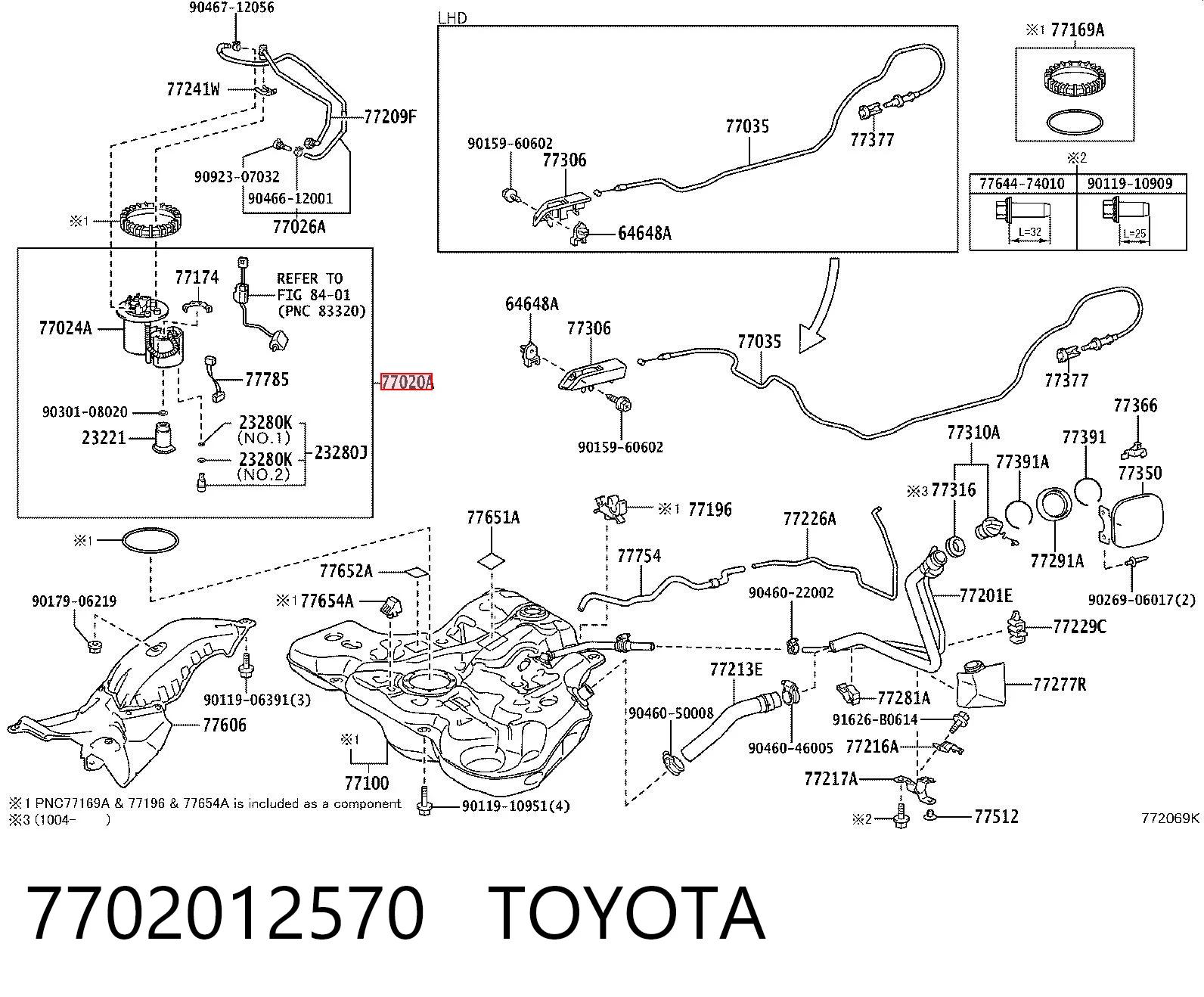 7702012570 Toyota Moduł pompy paliwowej z czujnikiem poziomu paliwa