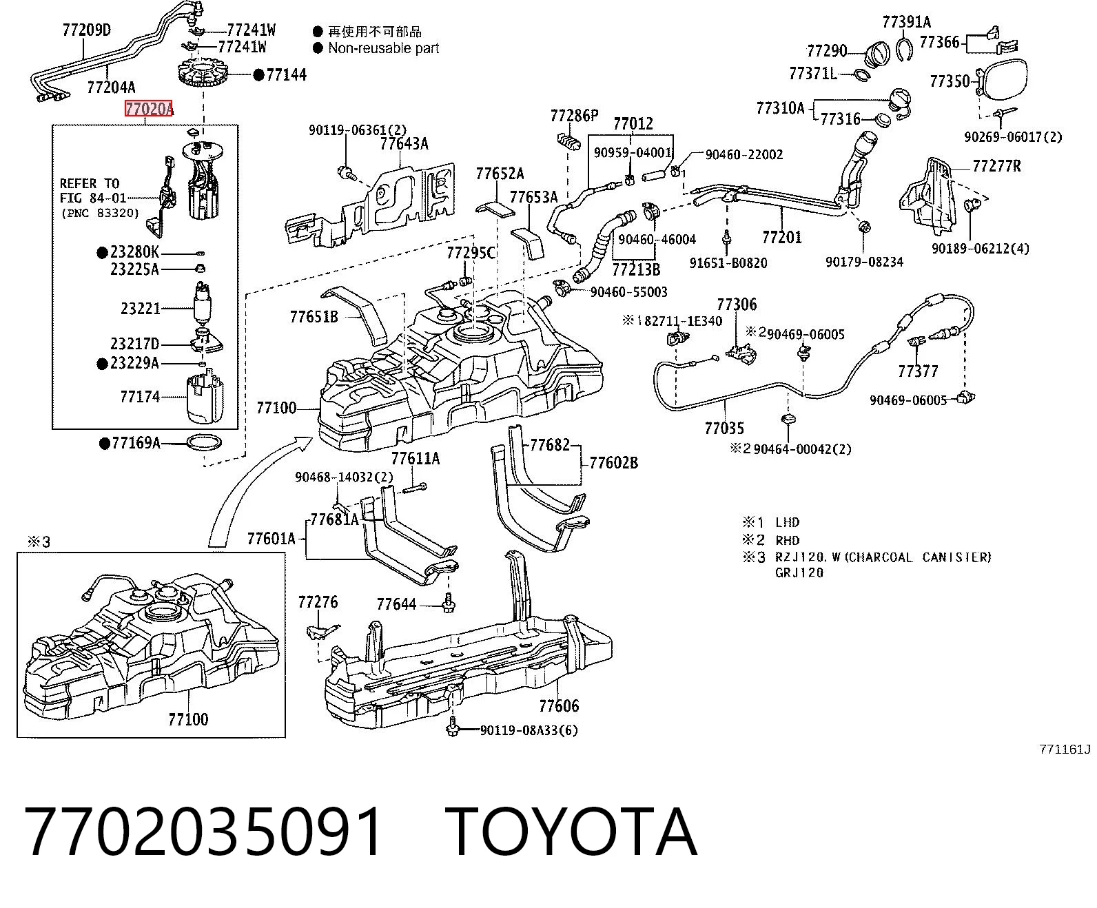 7702035091 Toyota Moduł pompy paliwowej z czujnikiem poziomu paliwa
