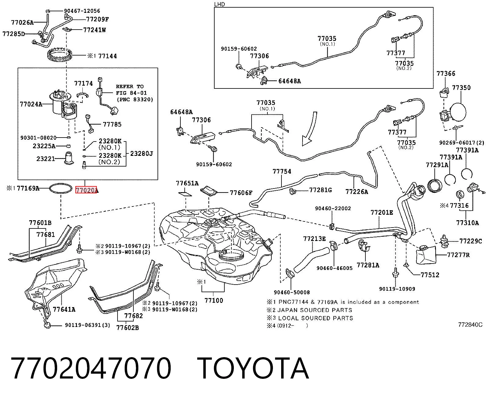 7702047070 Toyota Moduł pompy paliwowej z czujnikiem poziomu paliwa