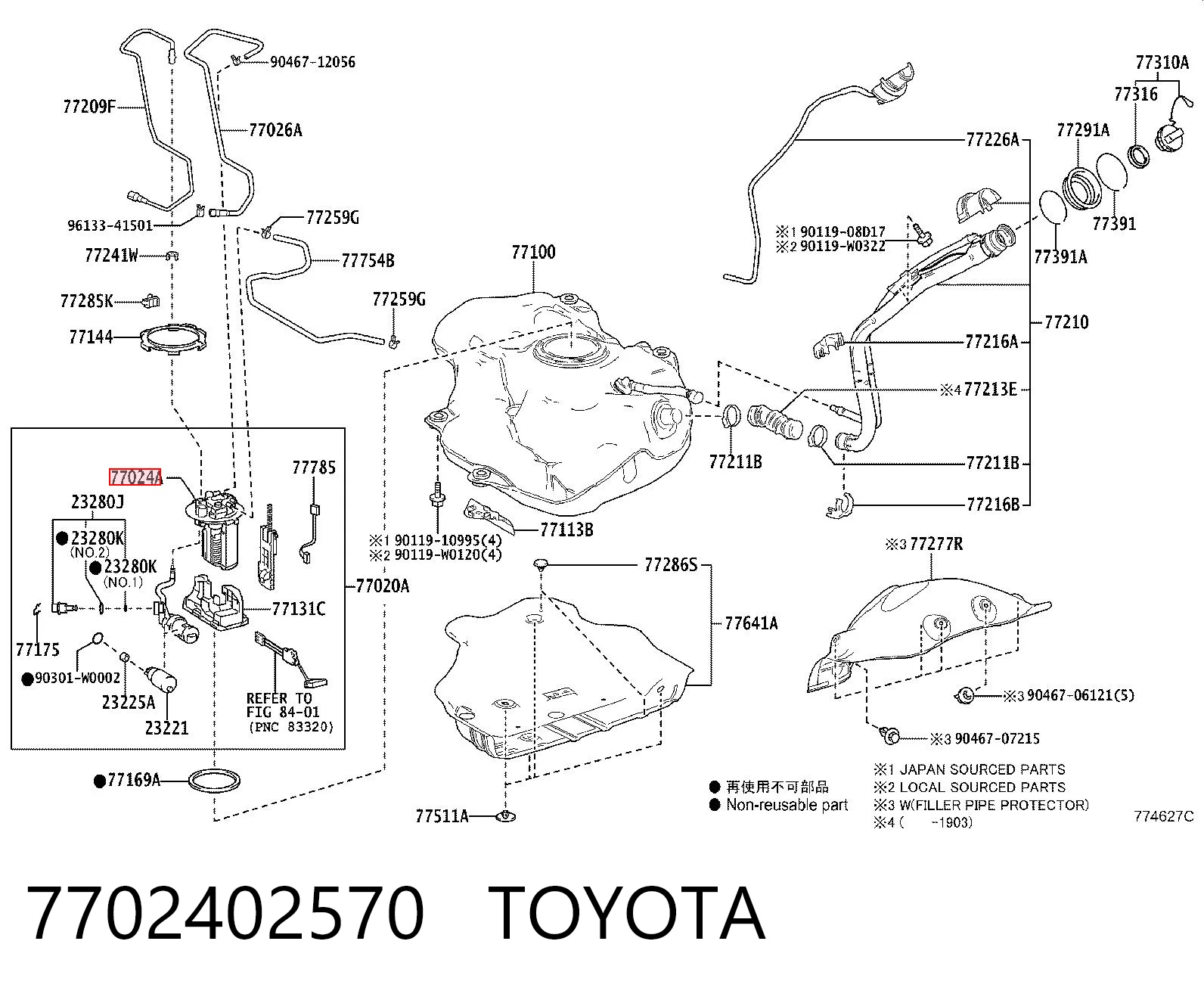 7702402570 Toyota Moduł pompy paliwowej z czujnikiem poziomu paliwa