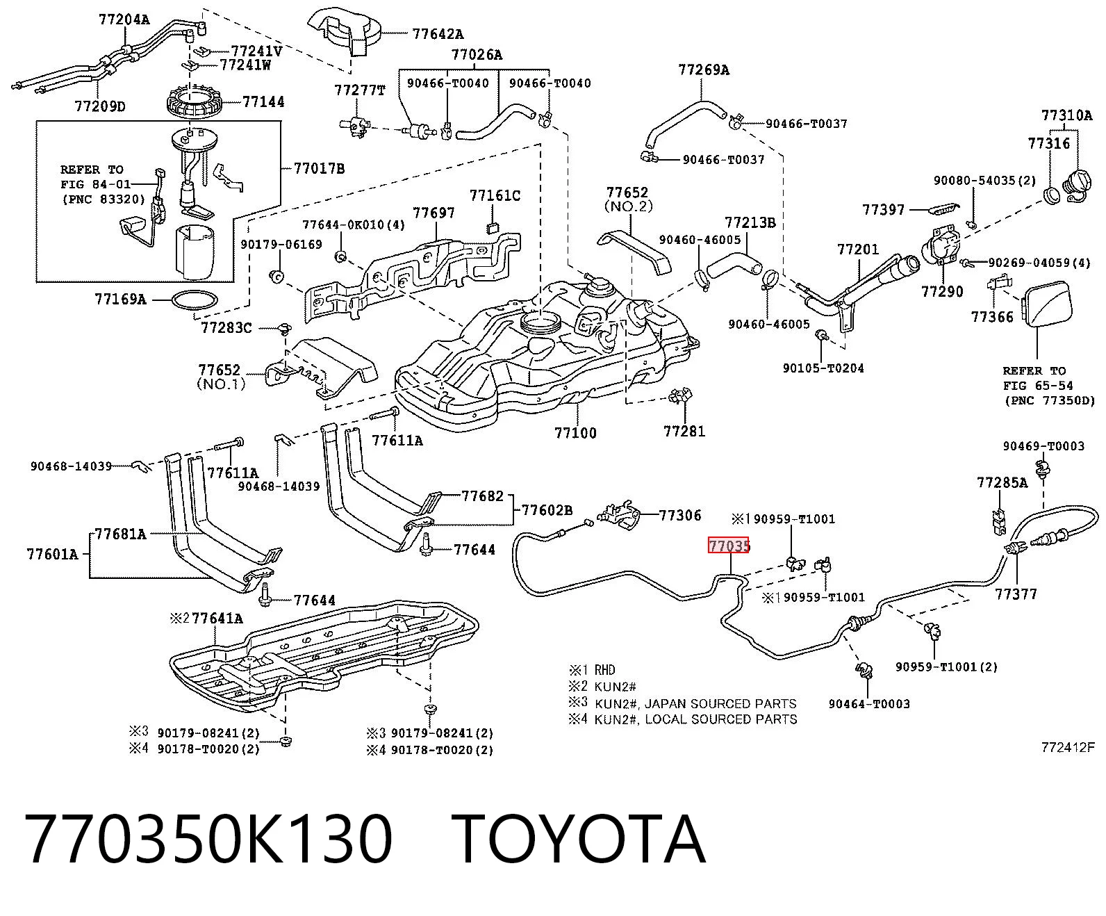 770350K130 Toyota Linka otwierania klapki wlewu paliwa