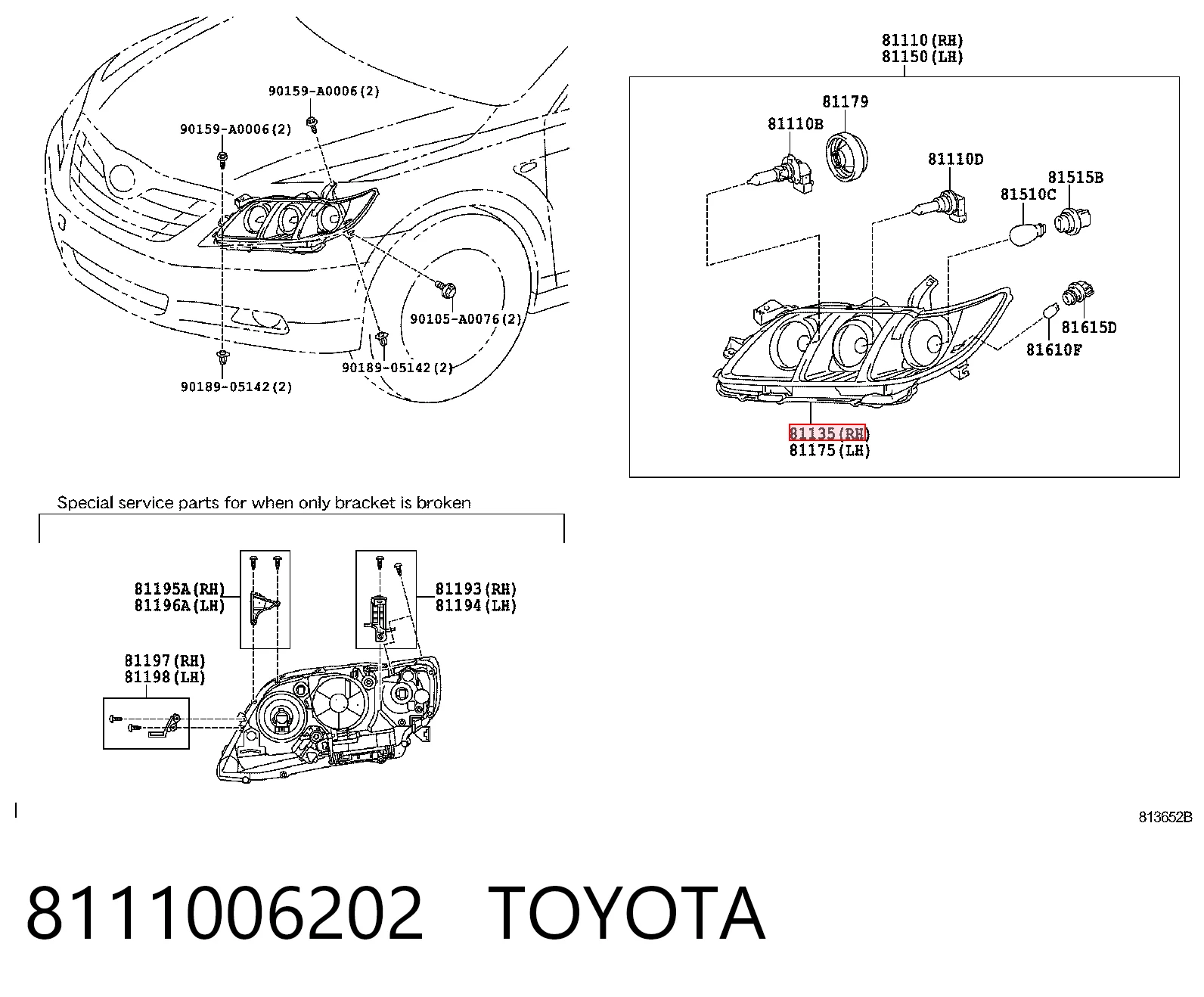 8111006202 Toyota Reflektor prawy