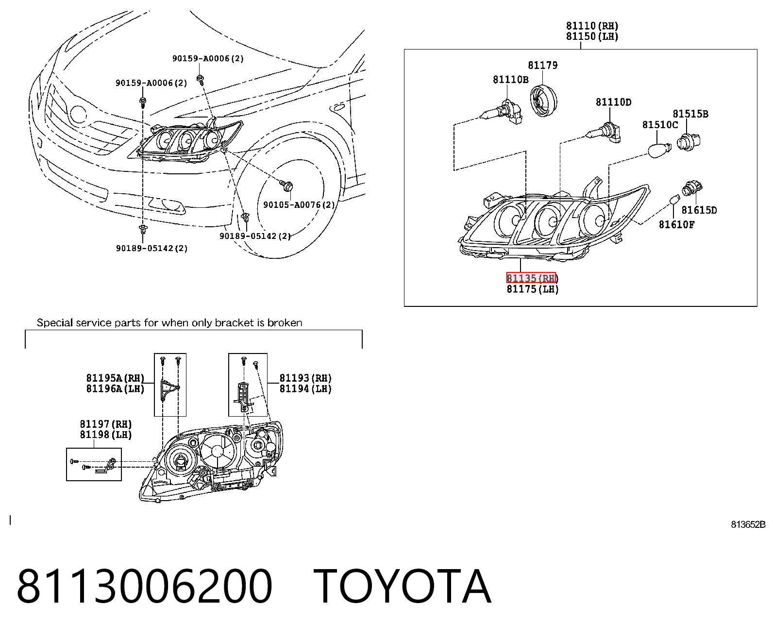 8113006200 Toyota Reflektor prawy