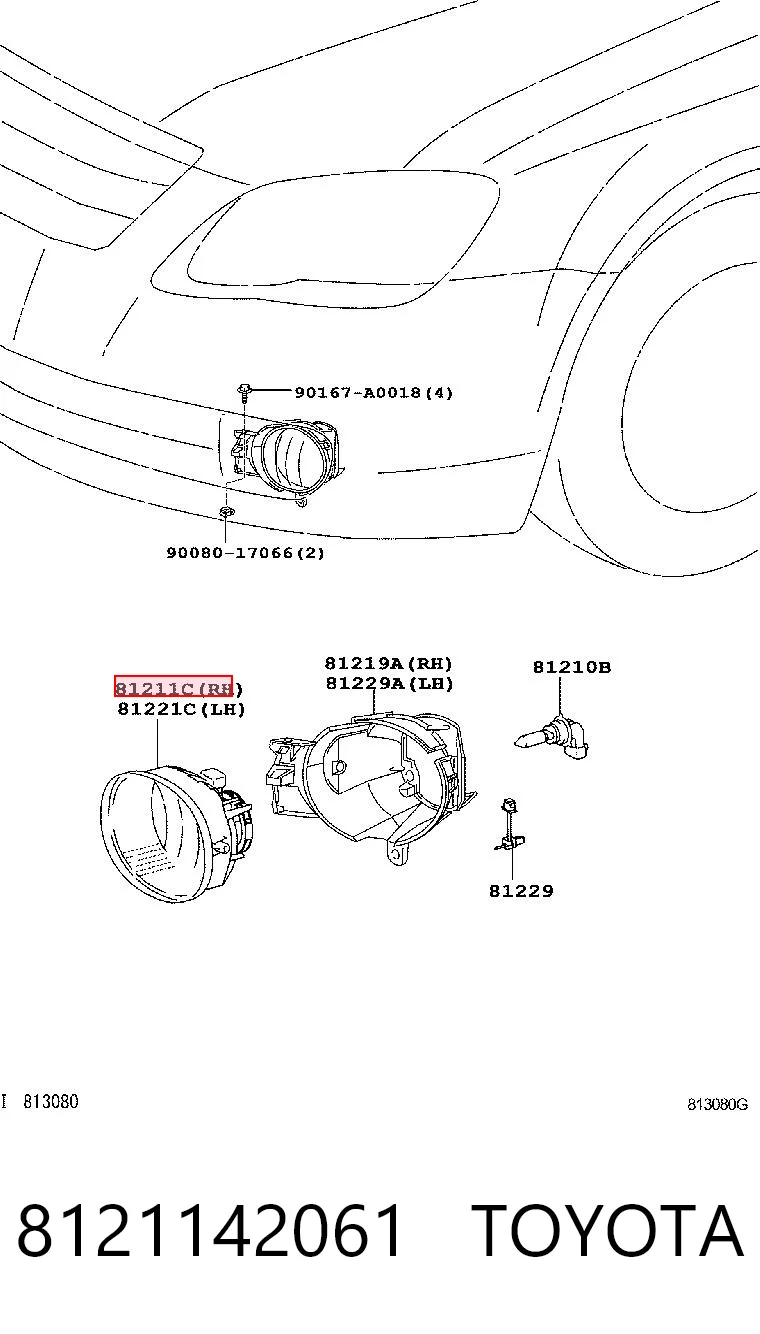 8121142061 Toyota Lampa przeciwmgielna prawa