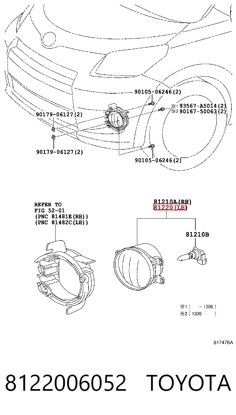 8122006052 Toyota Lampa przeciwmgielna lewa