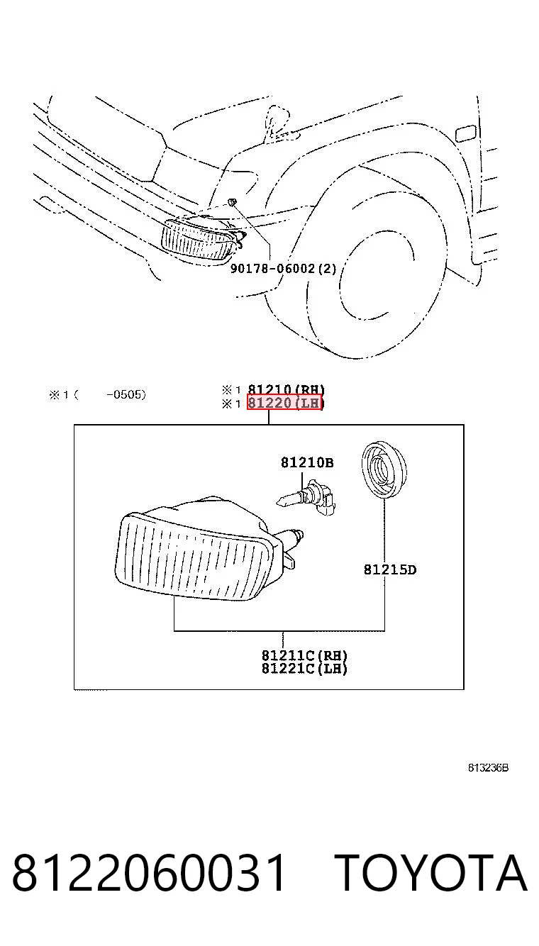 8122060031 Toyota Lampa przeciwmgielna lewa