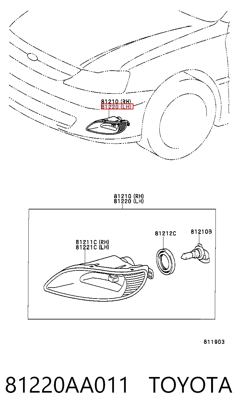 Lampa przeciwmgielna lewa Toyota Matrix hatchback (ZZE132, 133, 134) (2002 - 2008) cena, od 46,55 USD