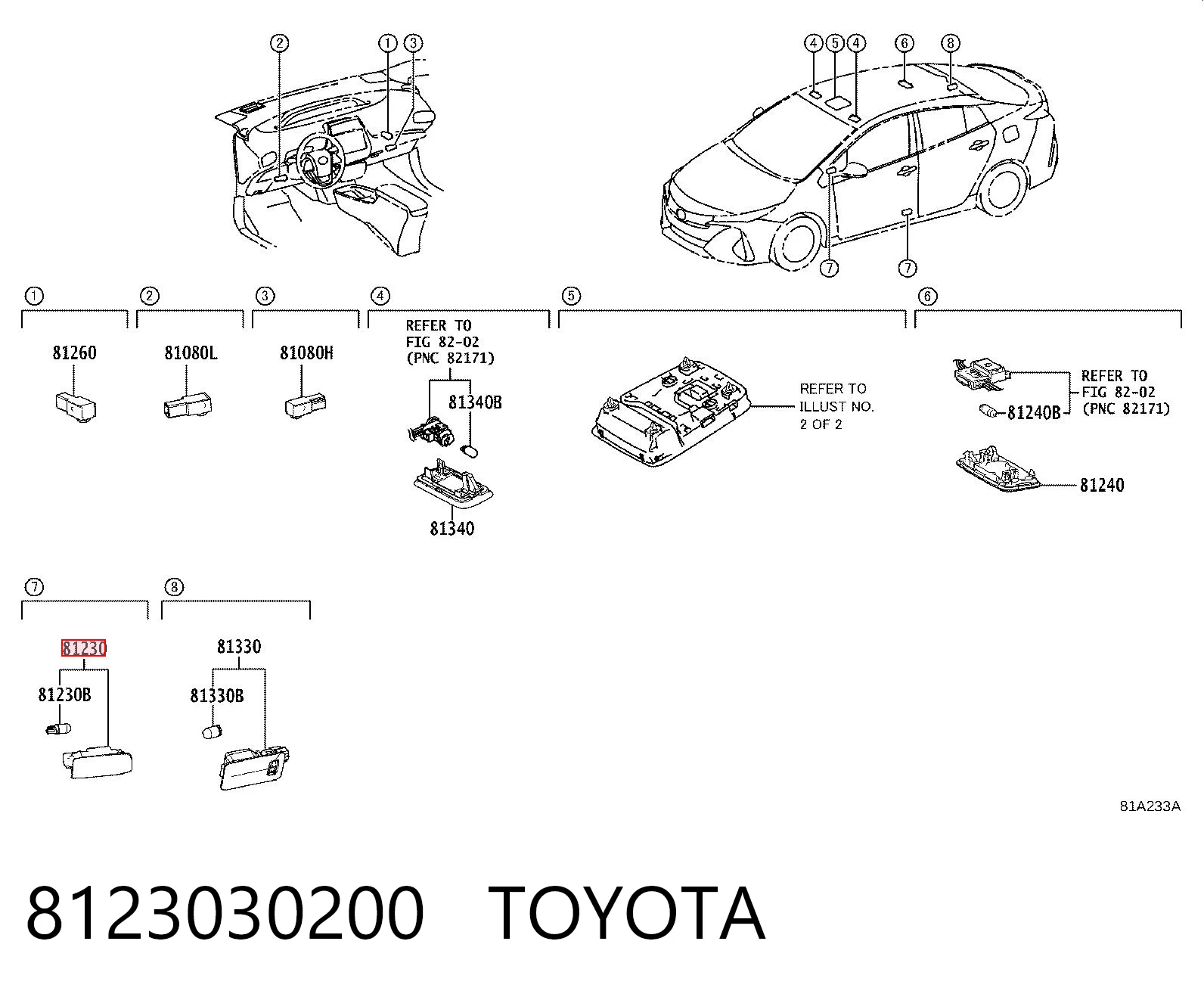 8123030200 Toyota Lampa oświetlenia klamki drzwi przednich