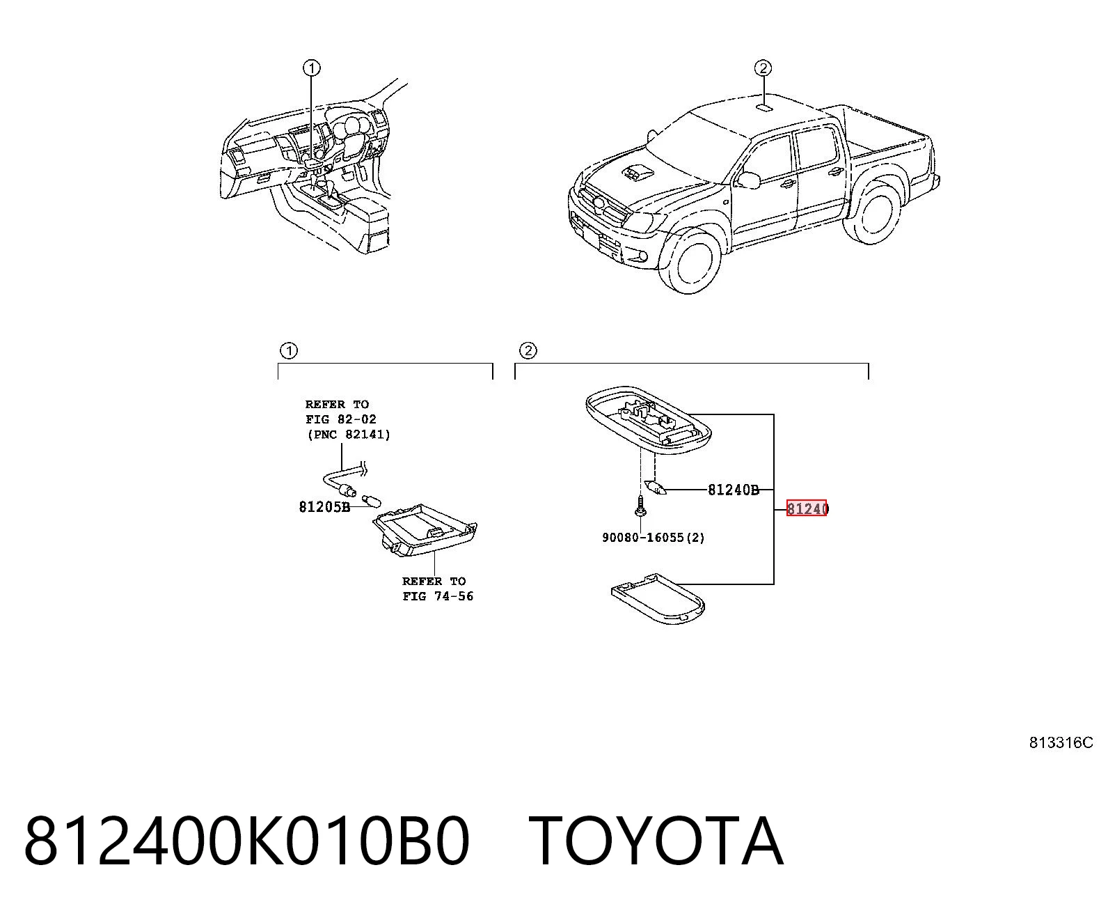 812400K010B0 Toyota Lampka oświetlenia kabiny
