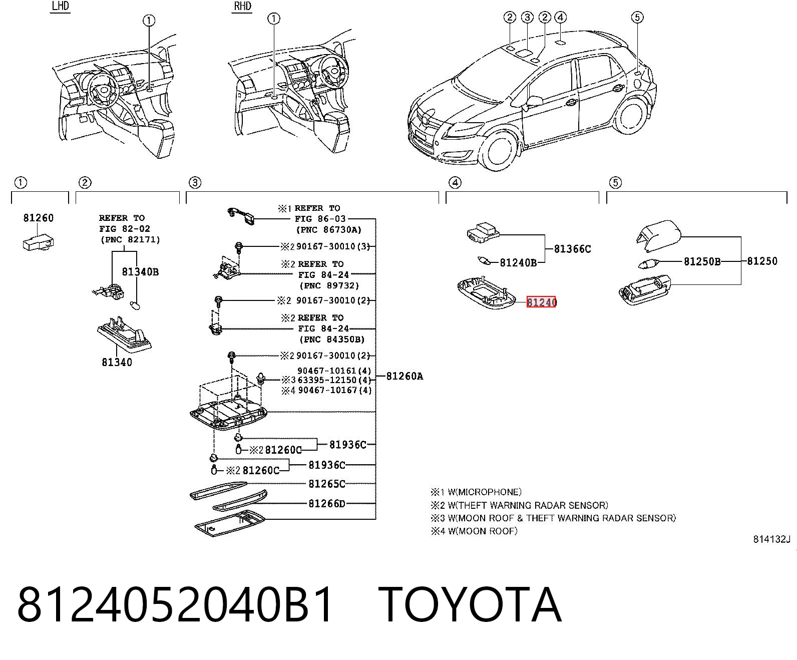 8124052040B1 Toyota Lampka oświetlenia kabiny tylna