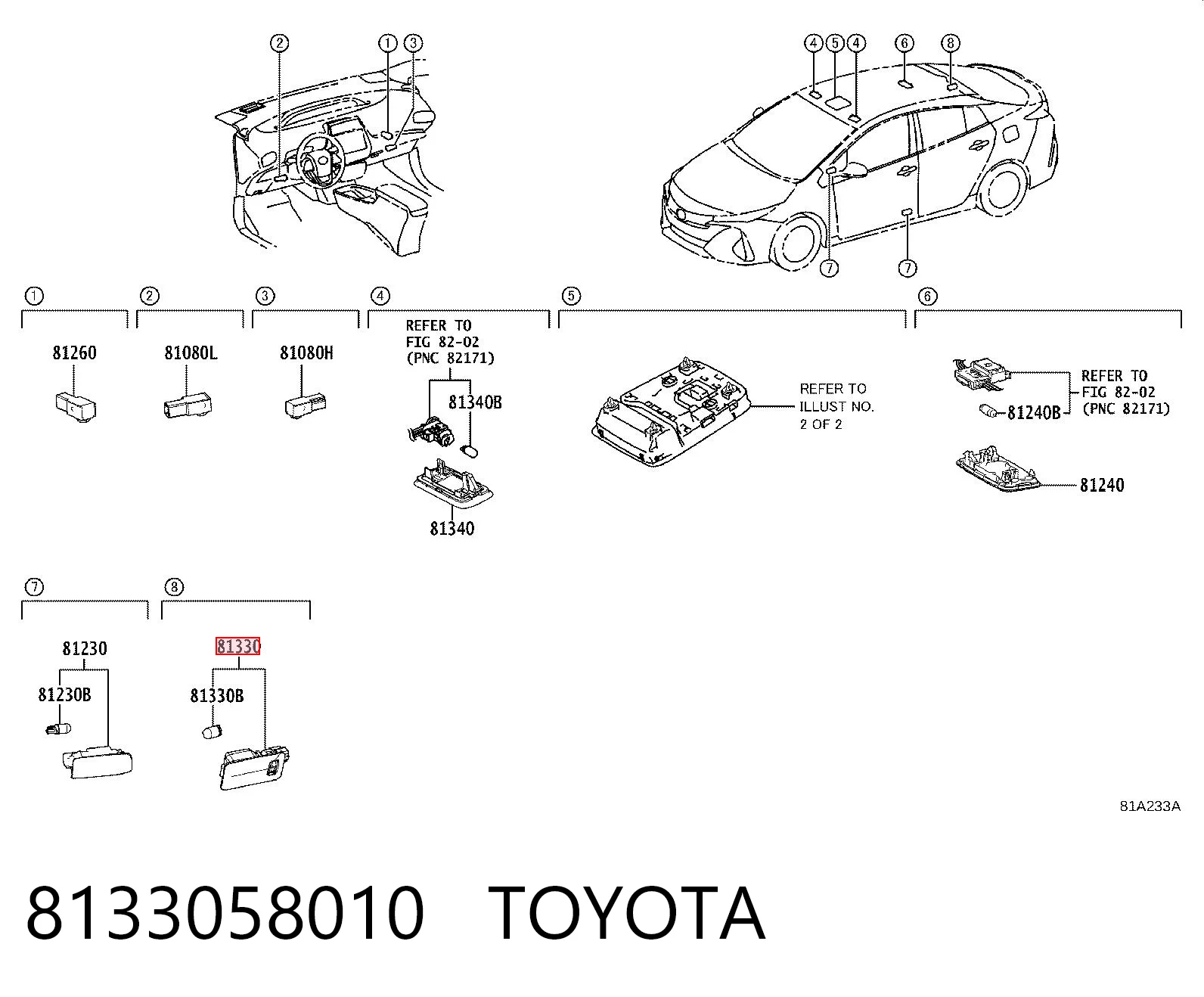 8133058010 Toyota Lampka oświetlenia bagażnika