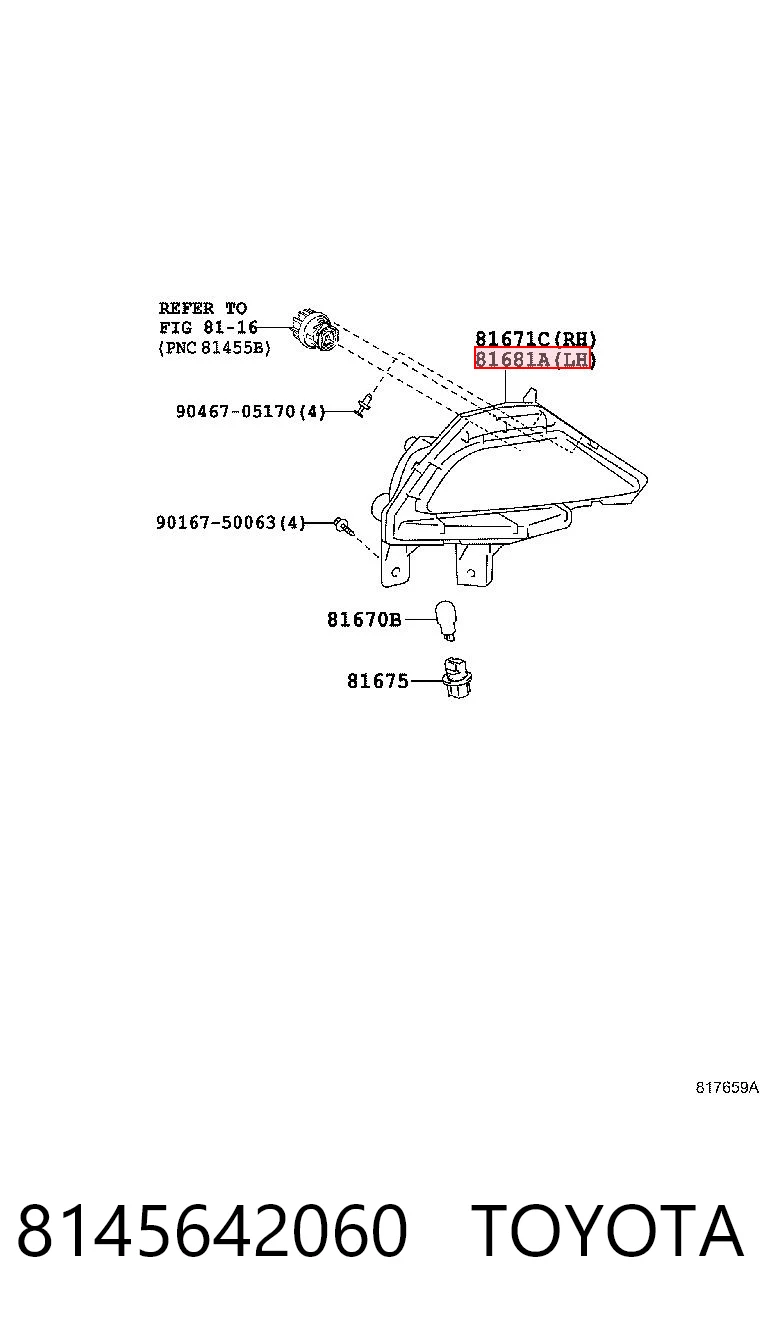 8145642060 Toyota Przednia lampa przeciwmgielna tylna lewa