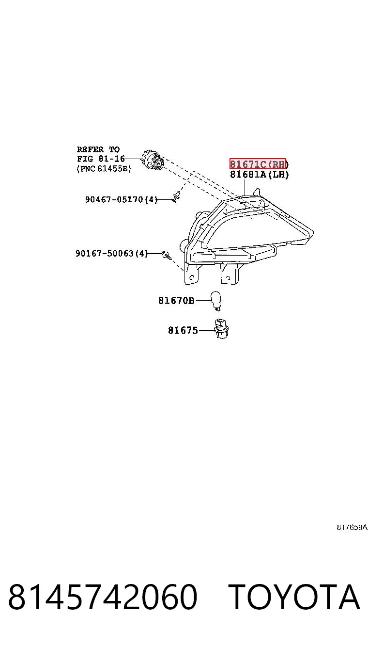 8145742060 Toyota Przednia lampa przeciwmgielna tylna prawa