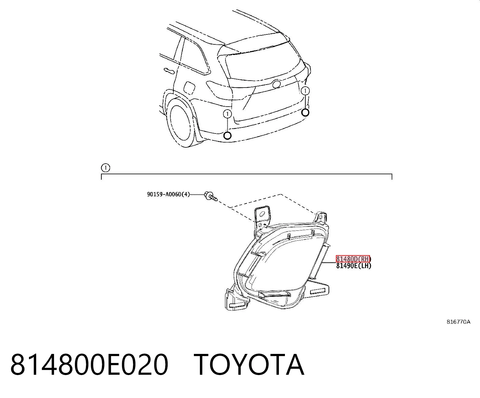 814800E020 Toyota Lampa odblaskowa zderzaka tylnego prawa