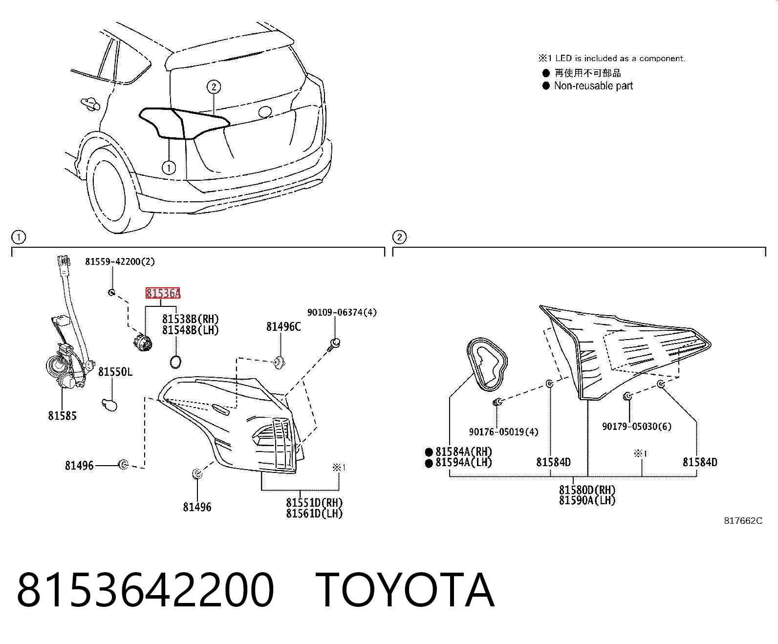 8153642200 Toyota Gniazdo lampy zespolonej tylnej