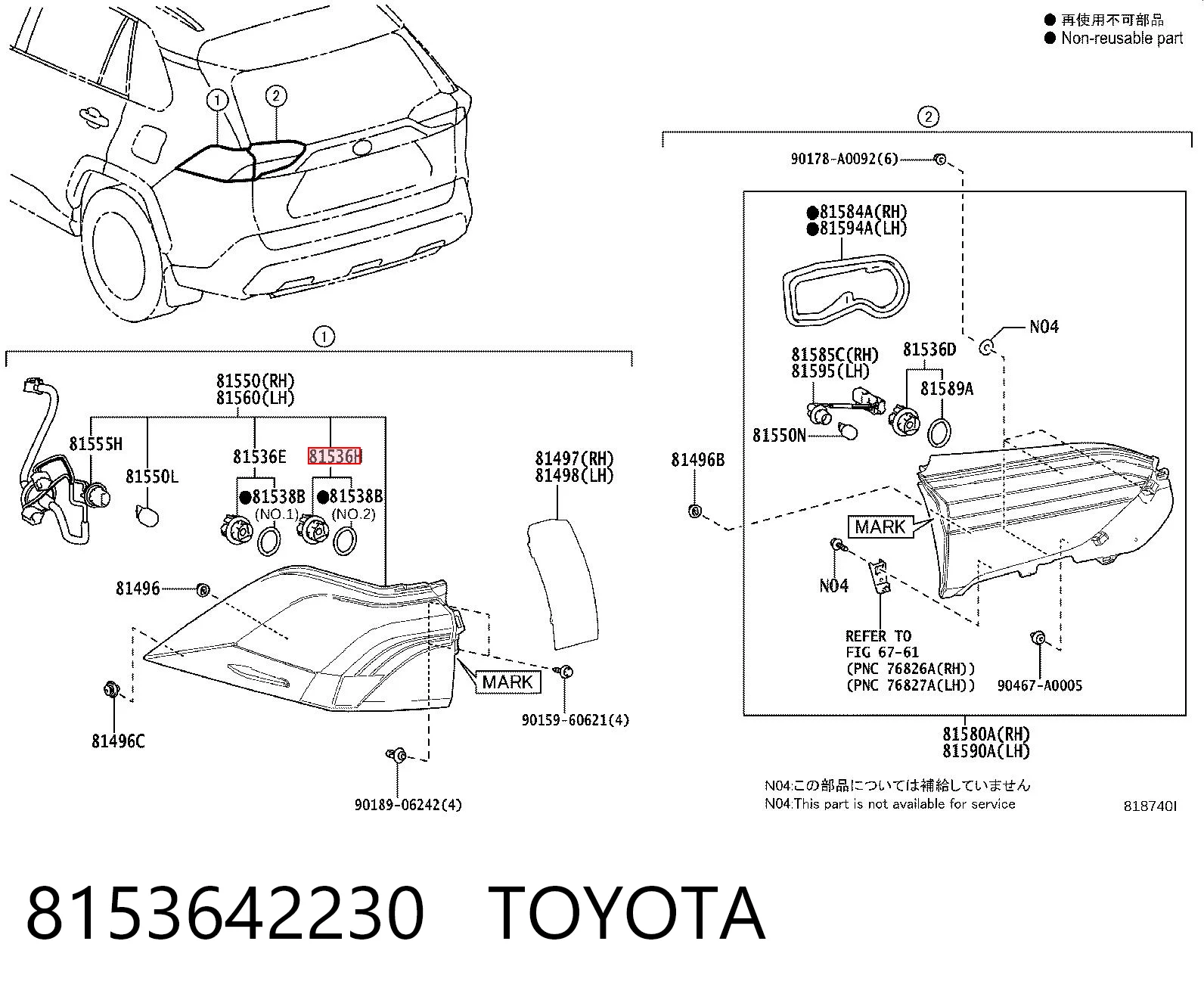 8153642230 Toyota Płyta lampy zespolonej tylnej kontaktowa