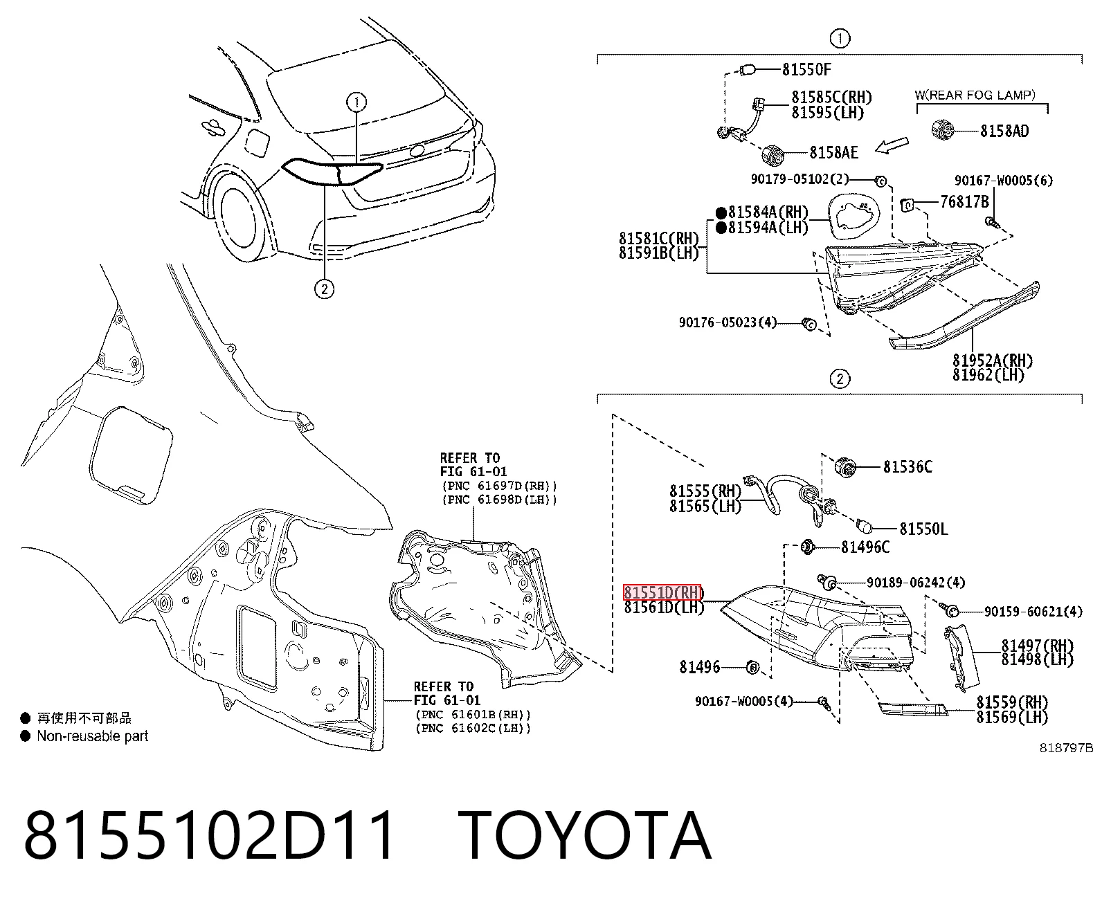 8155102D11 Toyota Lampa zespolona tylna prawa zewnętrzna