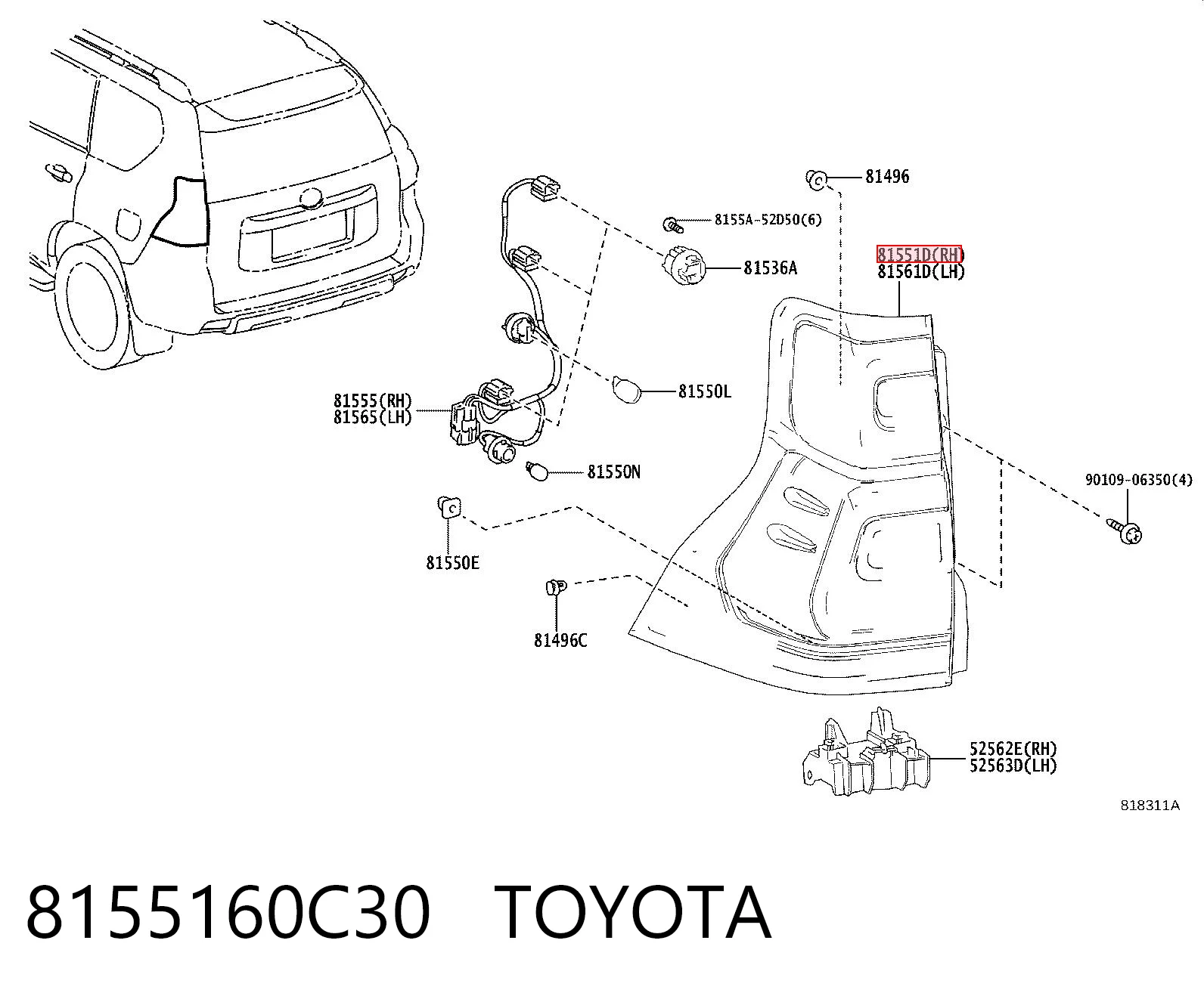 8155160C30 Toyota Lampa zespolona tylna prawa