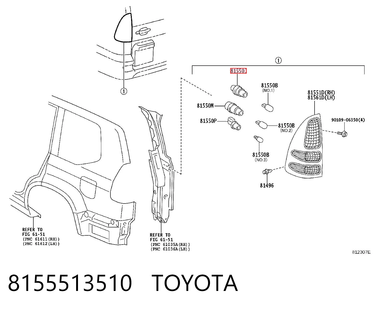 8155513510 Toyota Gniazdo lampy zespolonej tylnej