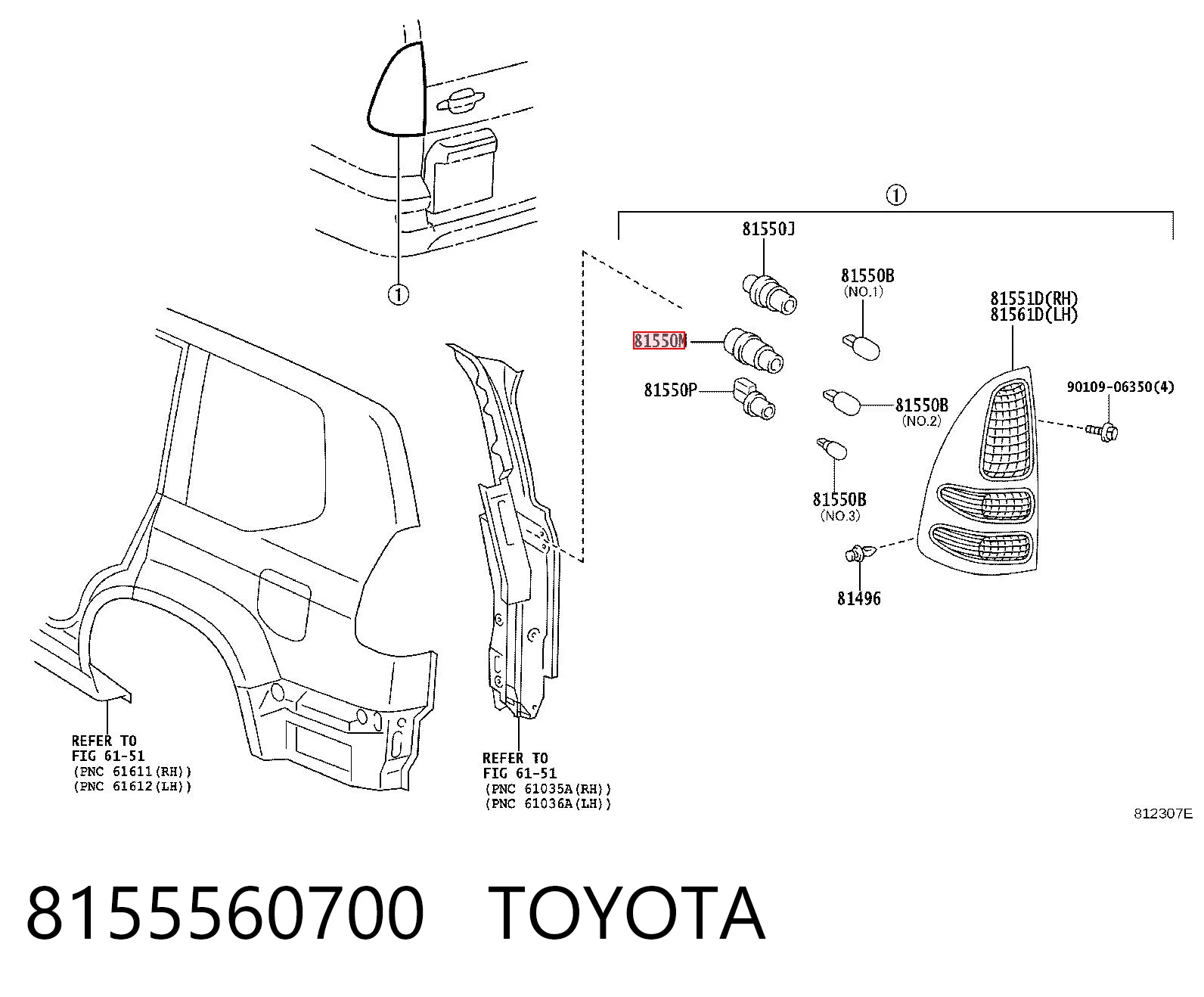 8155560700 Toyota Gniazdo lampy zespolonej tylnej