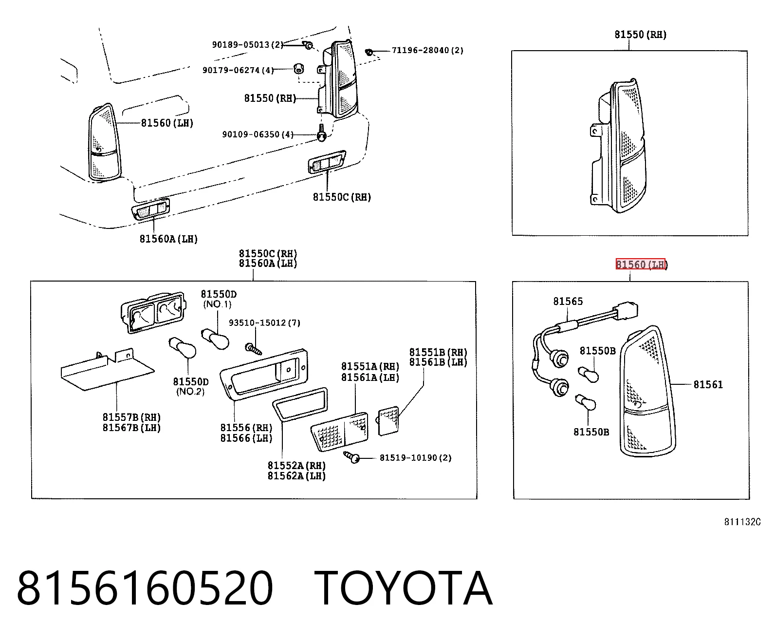 Lampa zespolona tylna lewa Toyota Land Cruiser 90 SUV (J9) (1996 - 2002) cena, od 85,06 USD