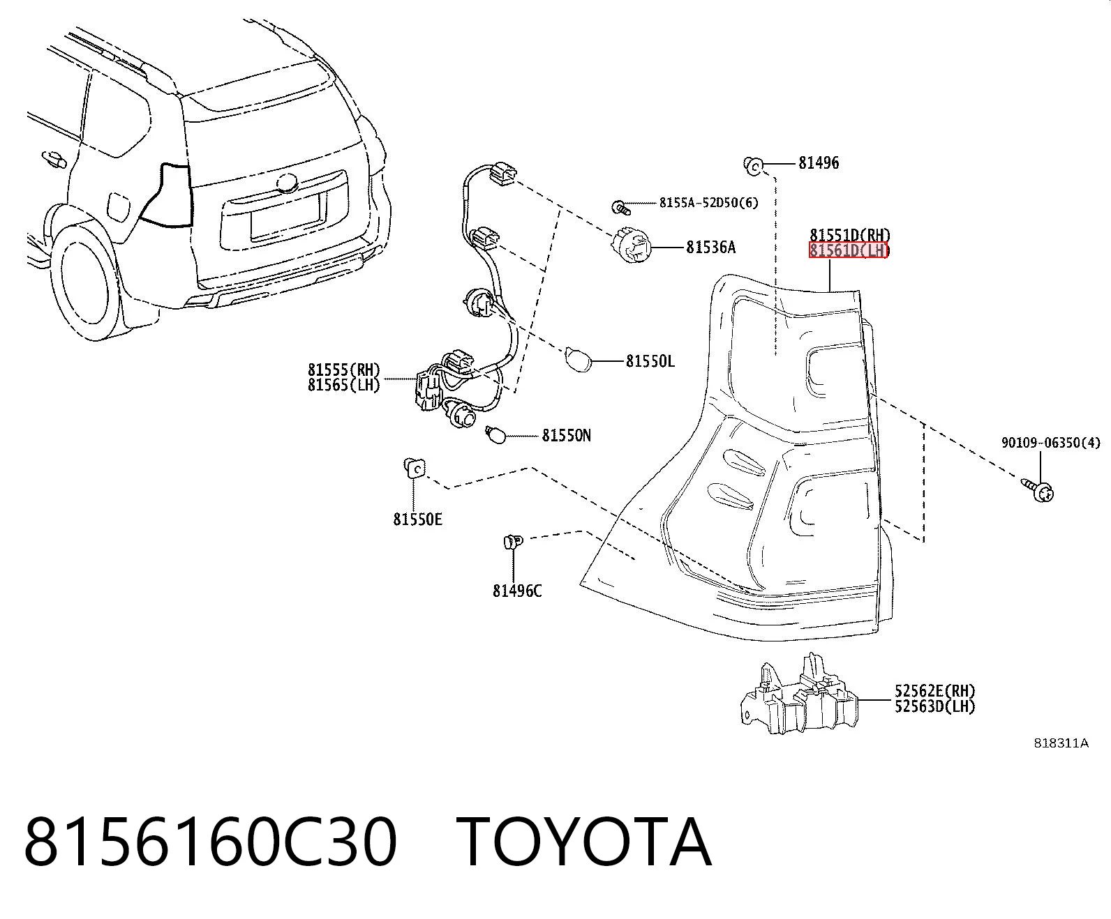 8156160C30 Toyota Lampa zespolona tylna lewa