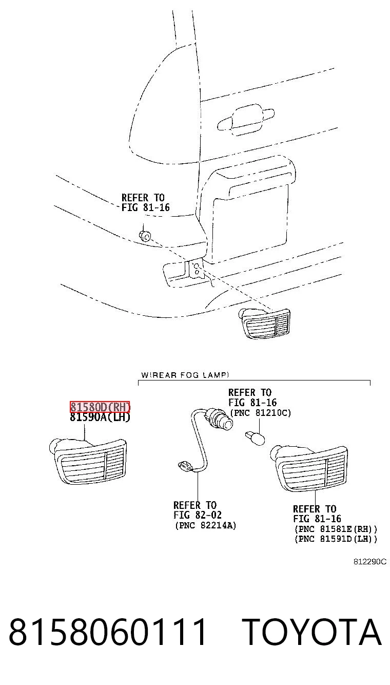 8158060111 Toyota Lampa odblaskowa zderzaka tylnego prawa