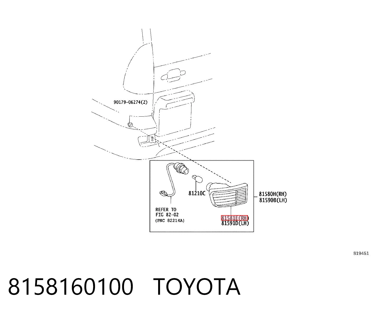 8158160100 Toyota Przednia lampa przeciwmgielna tylna prawa