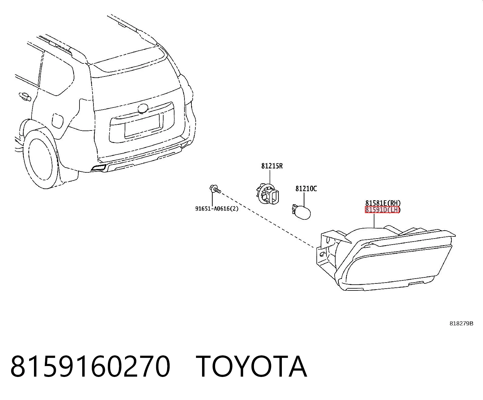 8159160270 Toyota Przednia lampa przeciwmgielna tylna lewa