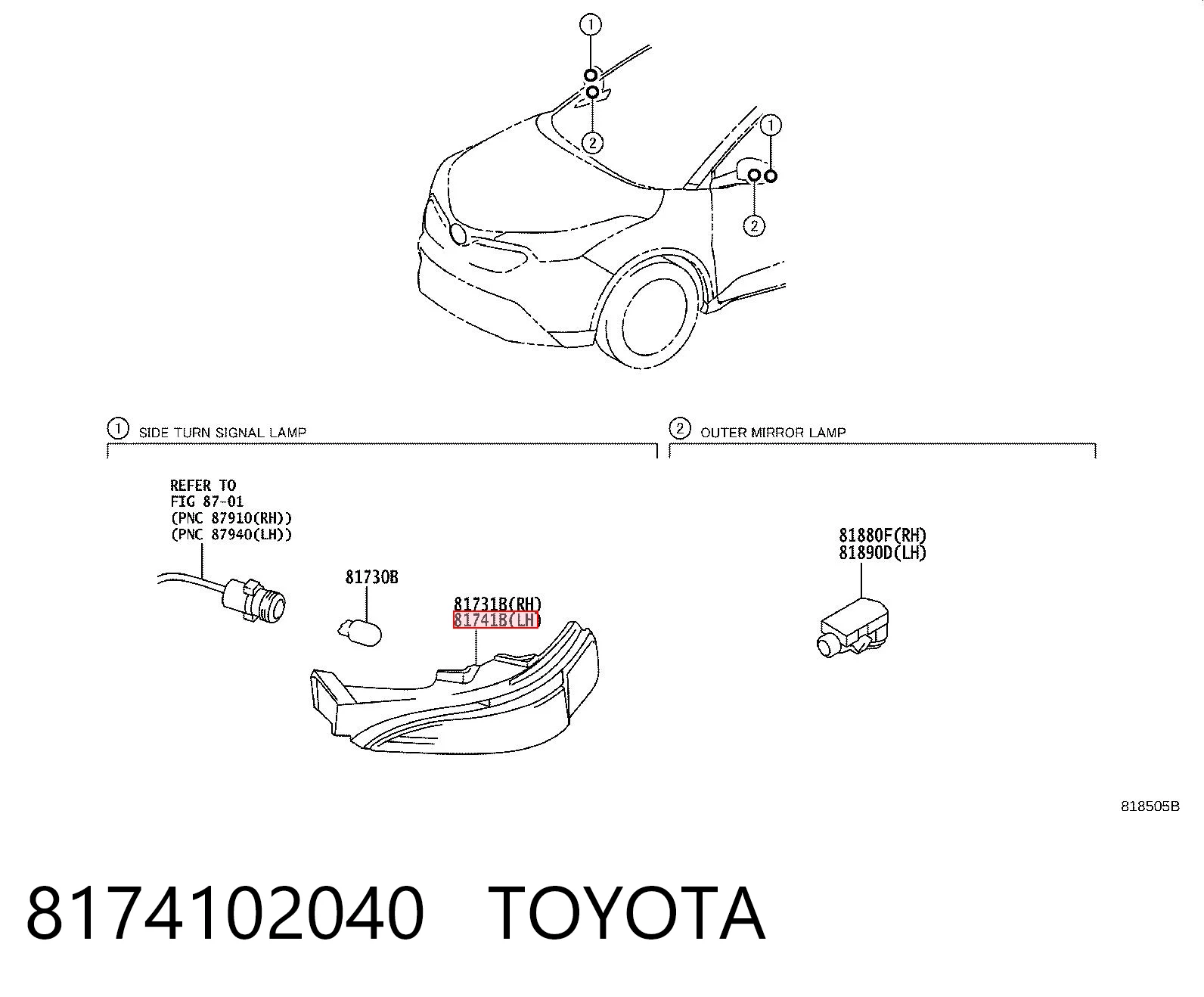 8174102040 Toyota Kierunkowskaz lusterka lewy