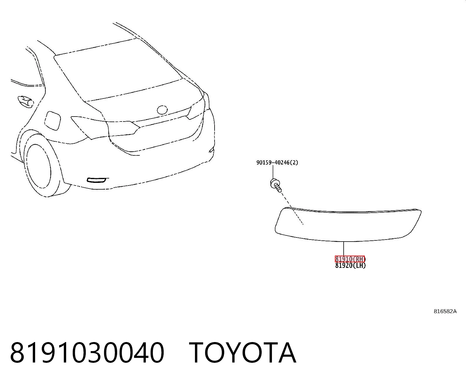 8191030040 Toyota Lampa odblaskowa zderzaka tylnego prawa