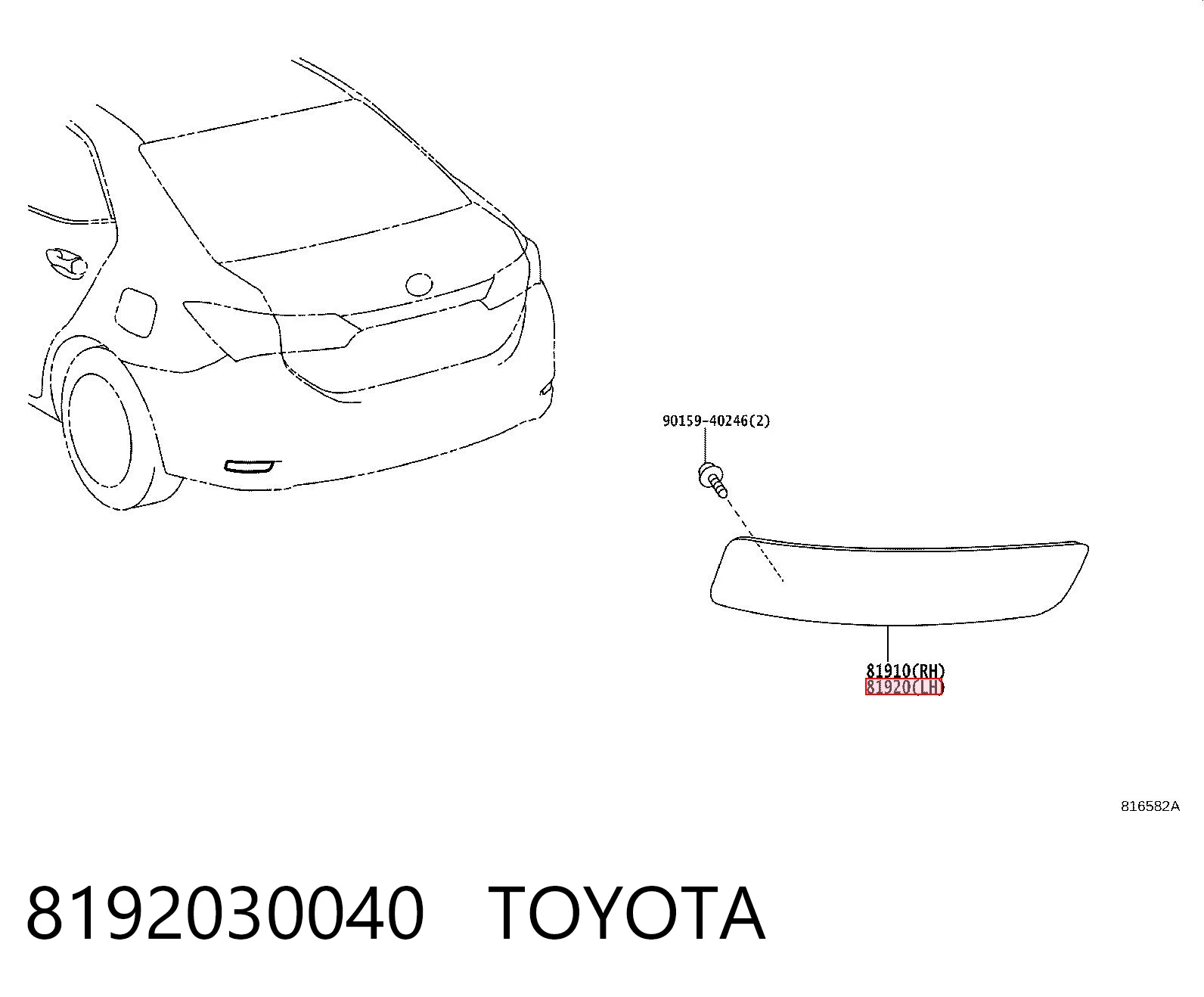 8192030040 Toyota Lampa odblaskowa zderzaka tylnego lewa