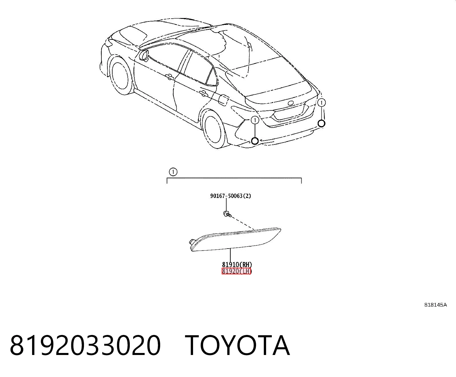 8192033020 Toyota Lampa odblaskowa zderzaka tylnego lewa