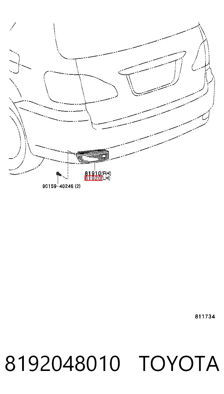 8192048010 Toyota Lampa odblaskowa zderzaka tylnego lewa